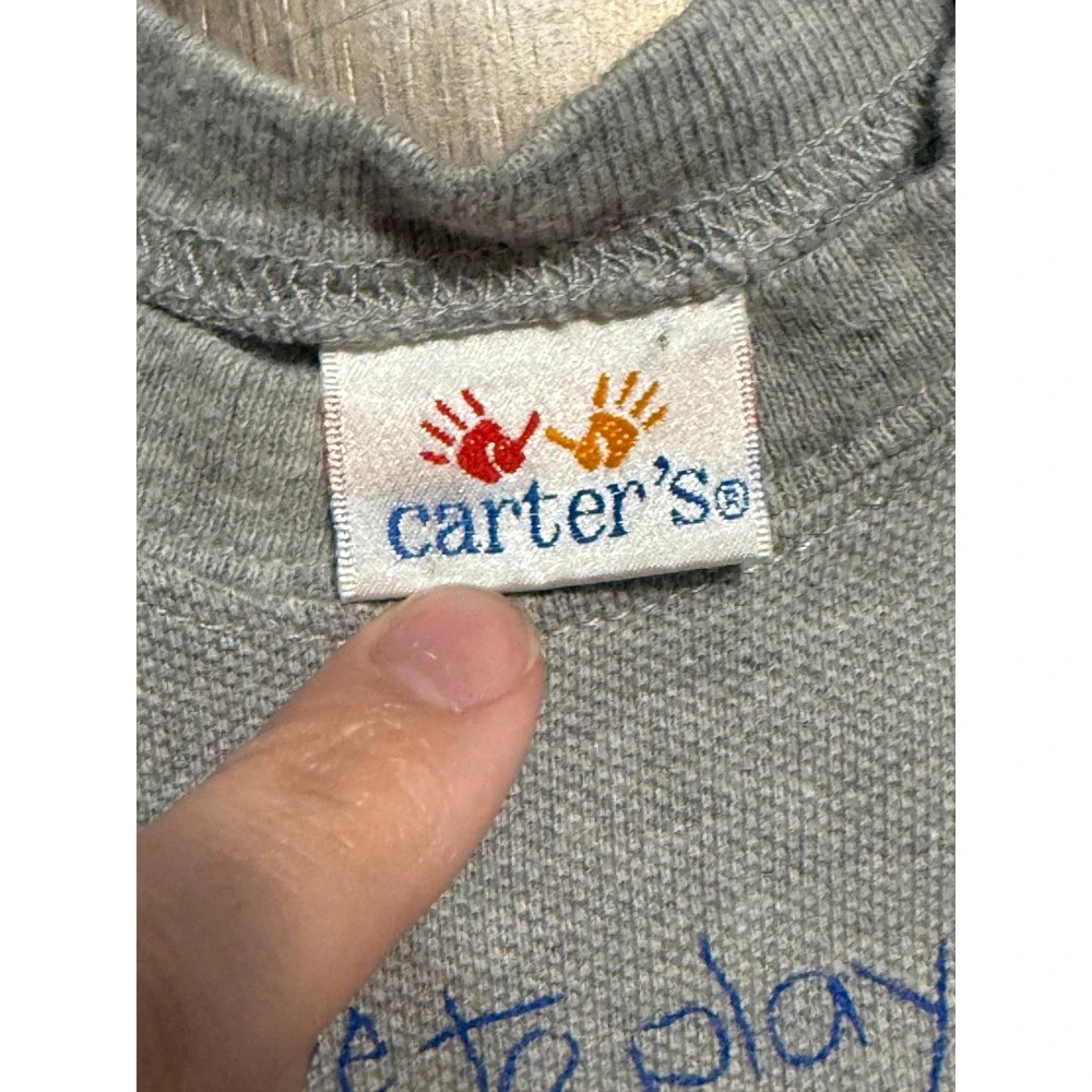 Vintage Carter's Romper Size 6-9M Gray One Piece Short Sleeve Graphic Baseball